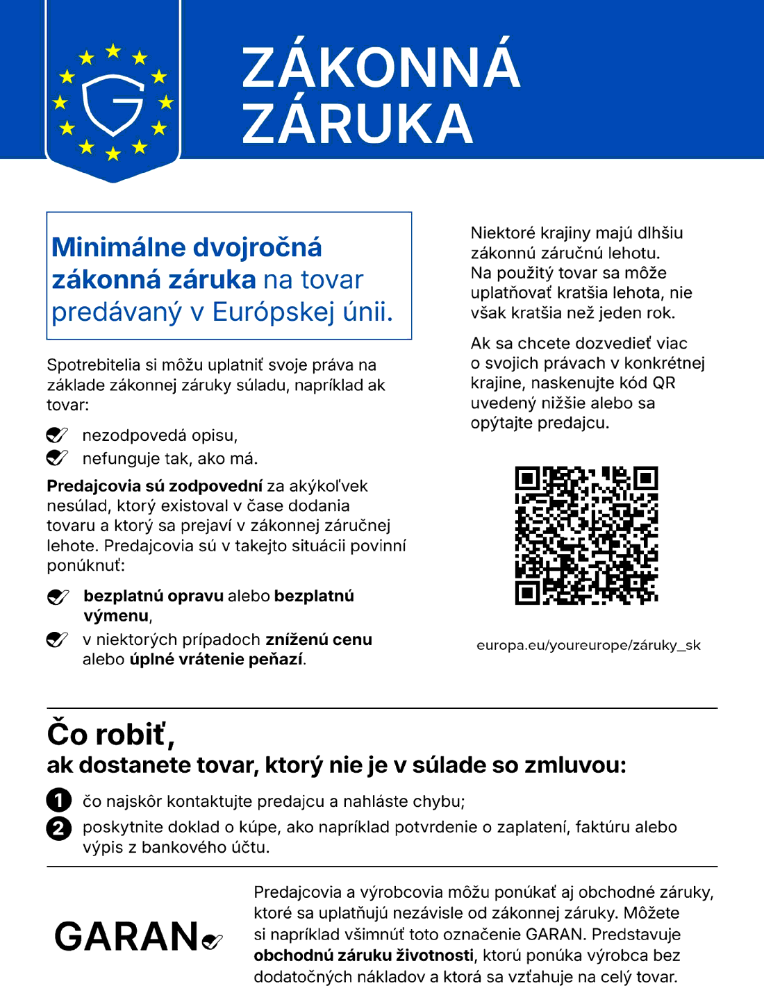 Zákonná záruka za zhodu — najmenej dva roky (EÚ)